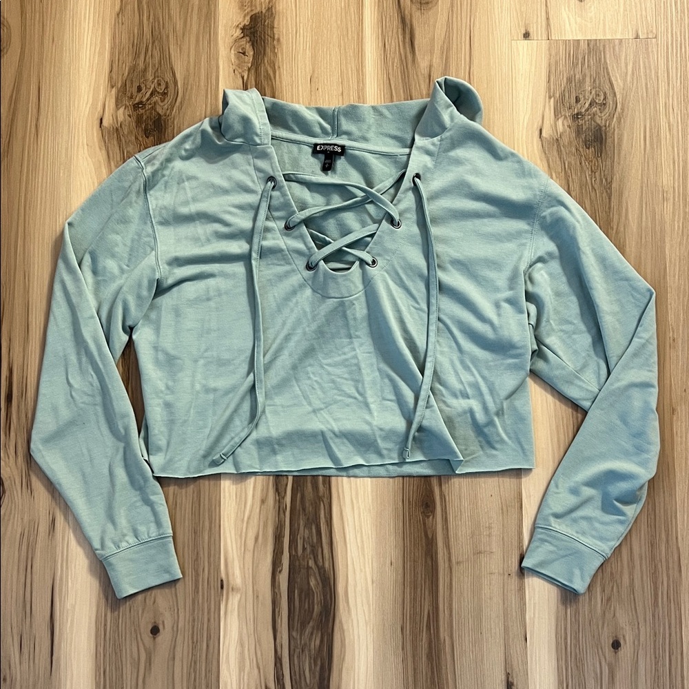 Express Women's Teal Lace-Up Crop Top